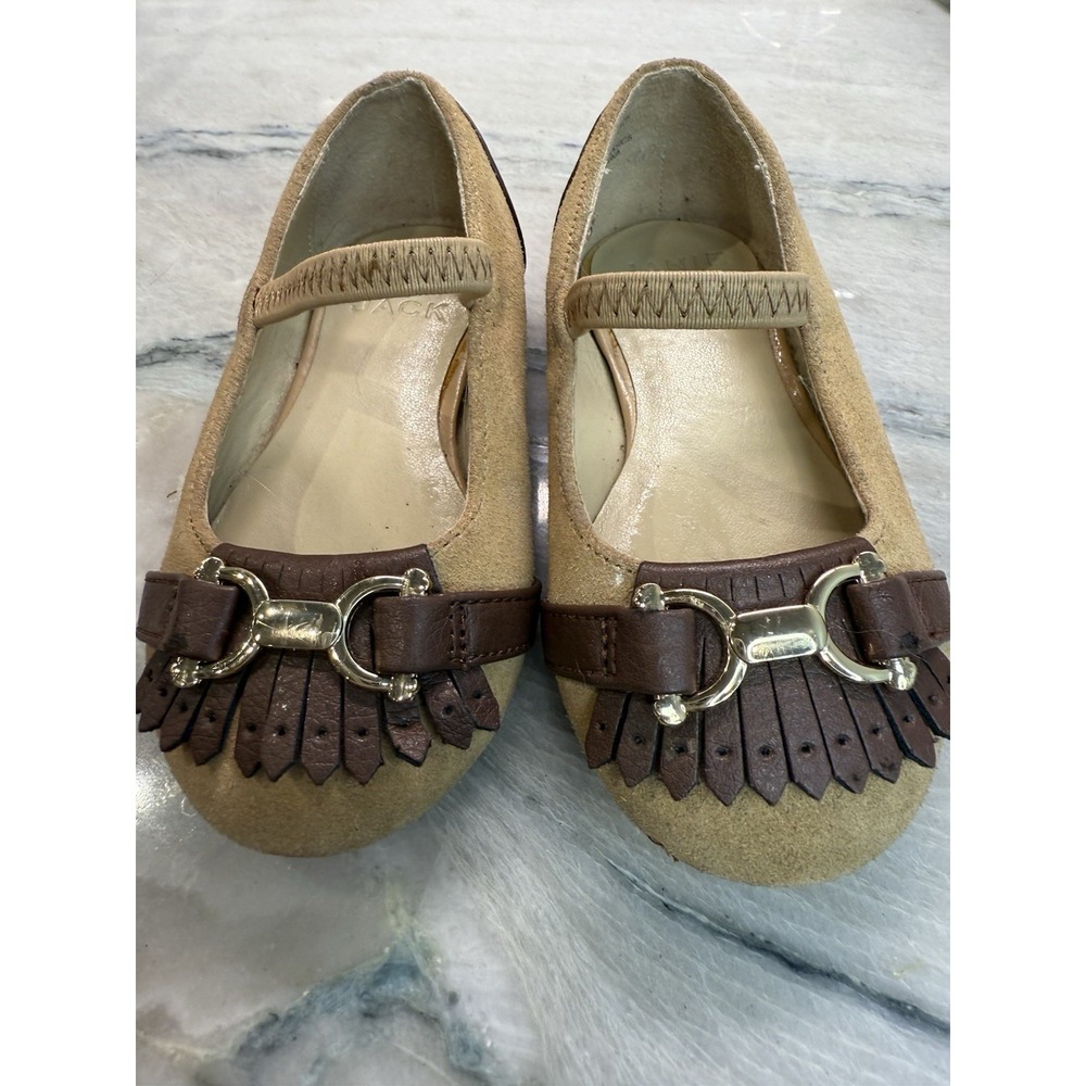Janie And Jack Horsebit Equestrian‎ Tan Riding Shoes Ballet Flats Sz 6 Toddler